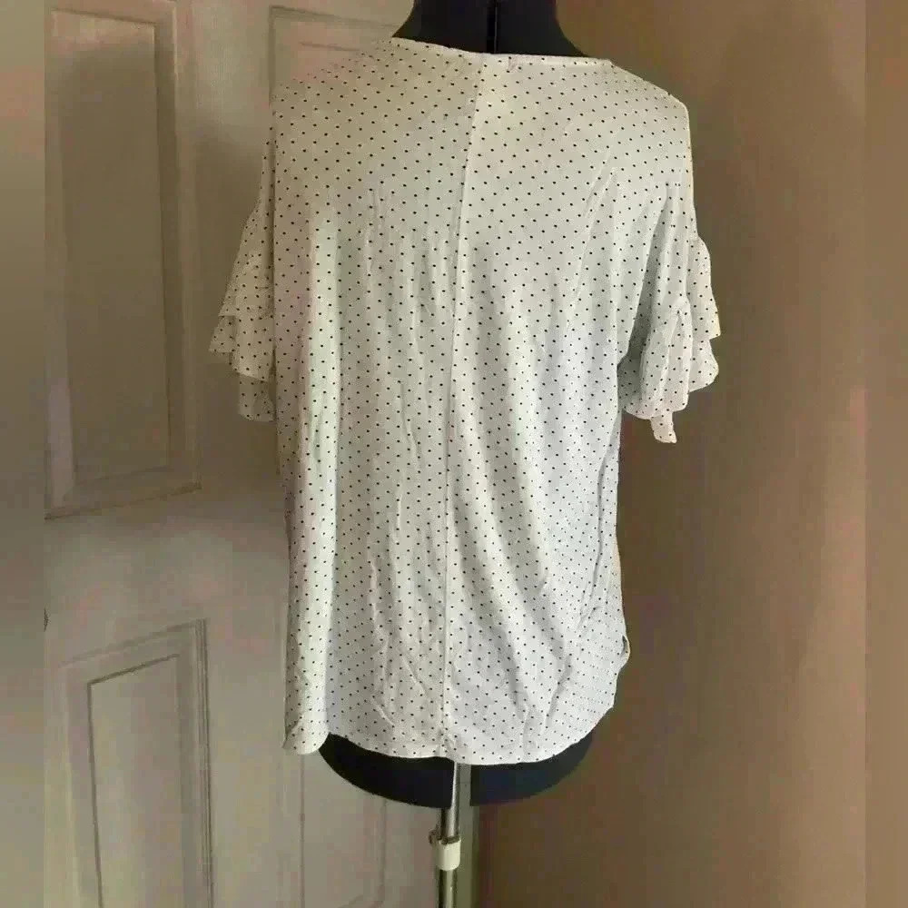 AGNES large short sleeve white gray polkadot top blouse polkadot - Picture 3 of 4